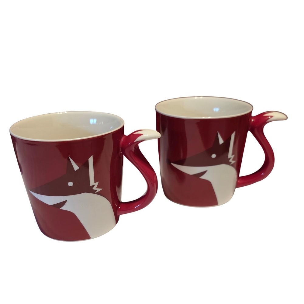 Starbucks 2012 Red Fox Tail Handle Coffee Mugs New Bone China Set of 2